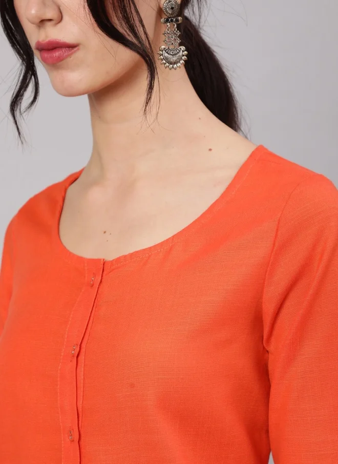 أيه كيه إس Orange Cotton Tailored Jacket for Women