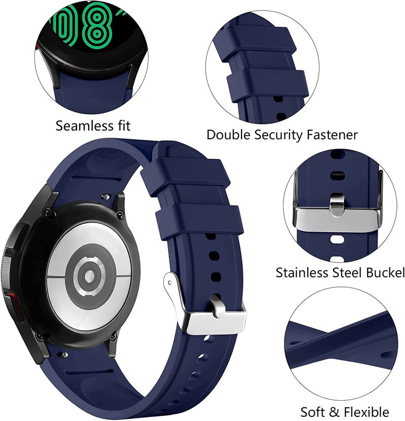 PEFKO PSS33 20MM No Gap Arc Edge Silicone Watch Replacement Bands / Straps Compatible for Samsung Galaxy Watch 4 Band & Galaxy Watch 5 Band 44mm 40mm / Watch 5 Pro Bands 45mm/Galaxy Watch 4 Classic Bands 46mm 42mm, 20mm Sport Strap Wristbands for Men Women Unisex【 👉 Only Silicone Watch Strap ⌚ Watch NOT Included 】 (20MM, NAVY BLUE) - Image 2