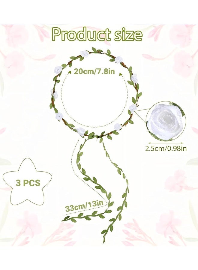 3PCS Flower Crown Floral Garland Headband Set, Pink Purple Orange Bridal Headpiece for Wedding Party Photoshoot Festival Hair Accessories - Image 2