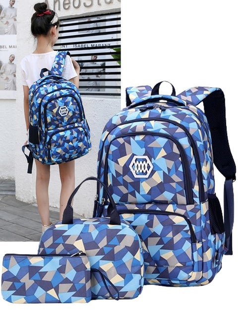 حقيبة مدرسية للأطفال مكونة من 3 قطع، حقيبة ظهر مقاومة للماء بسعة كبيرة، حقيبة ظهر 3 في 1 للأولاد والبنات، حقيبة غداء وحقيبة أقلام(أزرق)