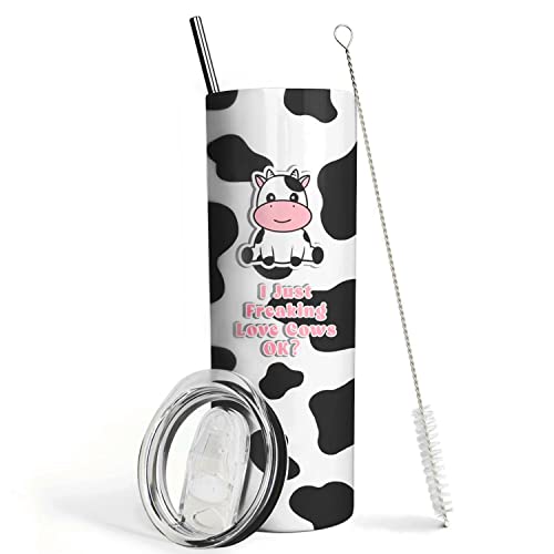 Mofvugz Cow Gifts- Cow Print Tumbler- Cute Stainless Steel Insulated 20 Oz Skinny Tumbler with Lid and Straw- Coffee Travel Mug Cup- Cow Stuff Accessories Decor- Birthday Christmas Gifts for Women Teen Girls - Image 1