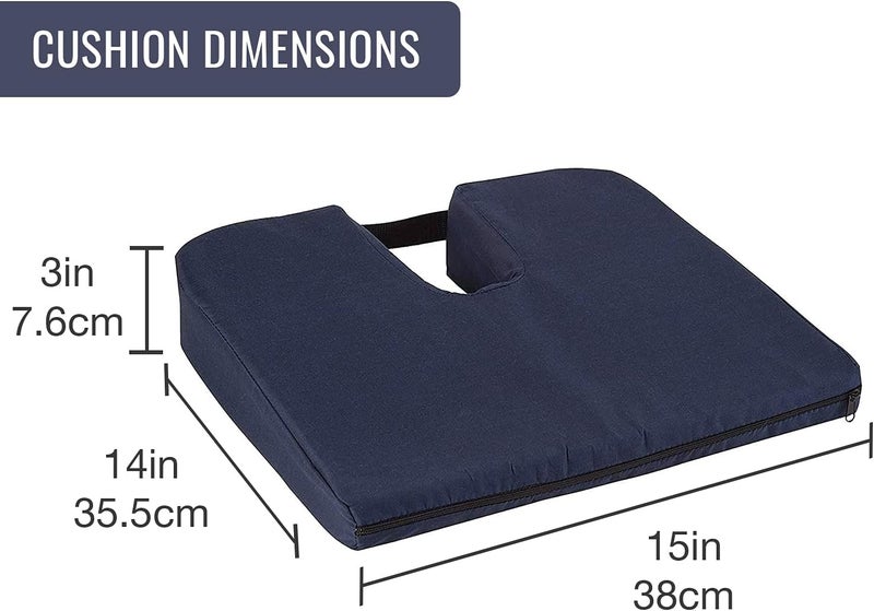 DMI Gradual Slope Seat Cushion for Coccyx Sciatica and Tailbone Pain Used With Dining Room Chairs Desk Chairs Car Seats or Wheelchair Cushions Machine WashableCover 15 Inch Navy - Image 2