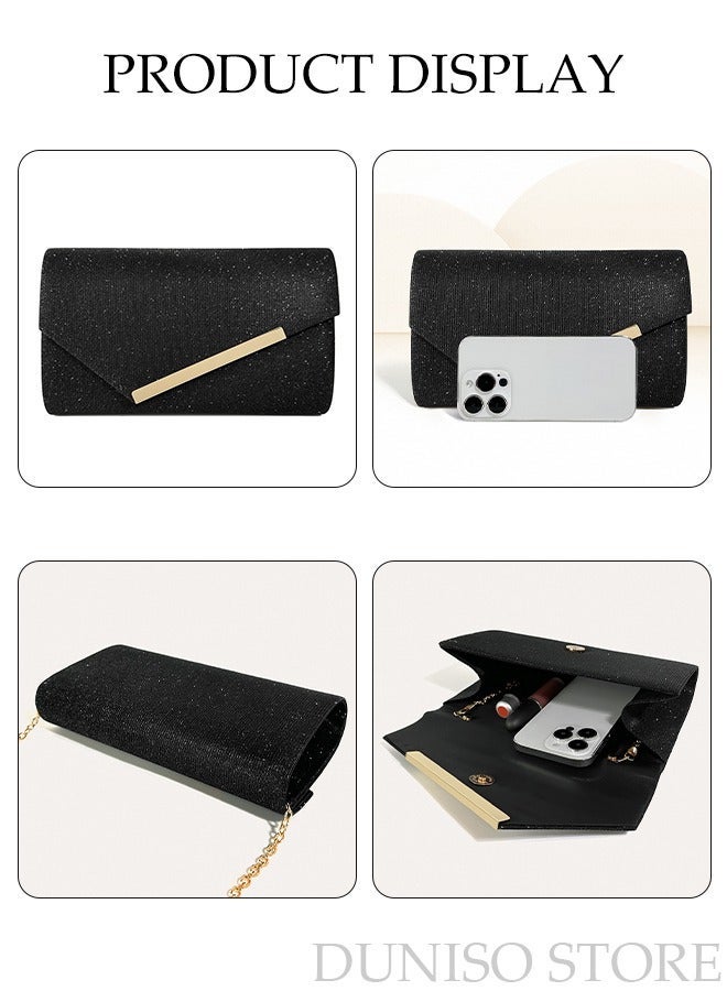 DUNISO Women Shiny Glitter Evening Clutch Crossbody Bag Envelope Handbag Chain Purse for Wedding Formal Cocktail Party - Image 3
