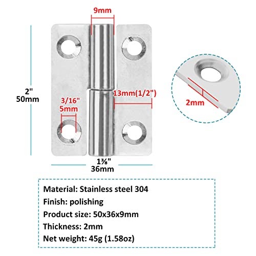 MOUNTAIN_ARK 12 Pack H Shaped Lift Off Hinges for Cabinet Door, 2" x 1-3/8", Stainless Steel 304 - Image 2