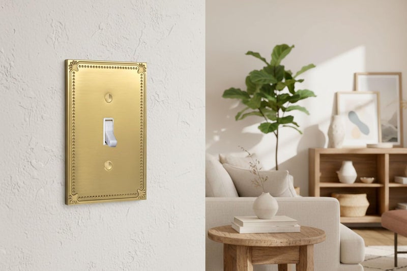 Rio Salto Pearl Collection Brushed Brass Gold Toggle Flip Switch Light Switch Cover Plate â€“ Single Gang Metal Wall Plates Outlet Covers 5" x 3.13" Beaded Pearl Luxury Artisanal Premium Wall Plate - Image 3