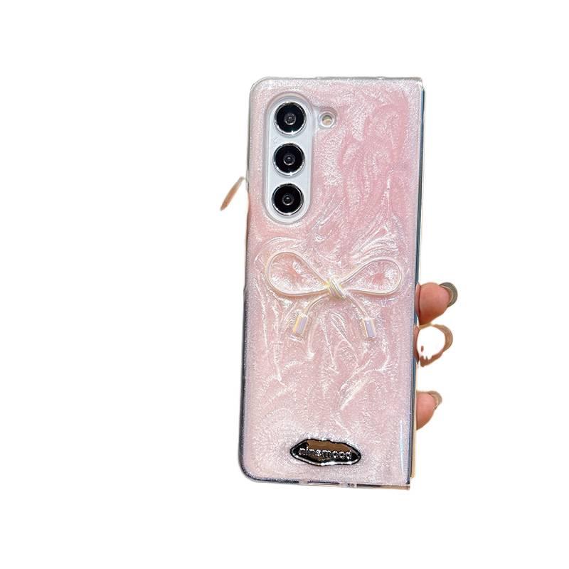 غطاء واقي بTPU لـ Samsung Galaxy Z Fold 5 باللون وردي من مادة TPU مع راتنج لامع وتصميم فيونكة مع مقاوم للصدمات مع حماية من السقوط مع تشطيب راتنج للتخزين العملي للمدرسة - Image 1