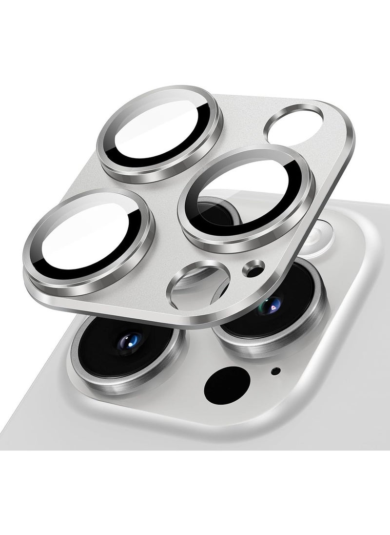 Raxoom Camera Lens Protector for iPhone 15 Pro 6.1-Inch and iPhone 15 Pro Max 6.7-Inch, Full Coverage 9H Tempered Glass Ring Cover, Matte Metal Plate, Case Friendly, 1-Pack (White) - Image 1