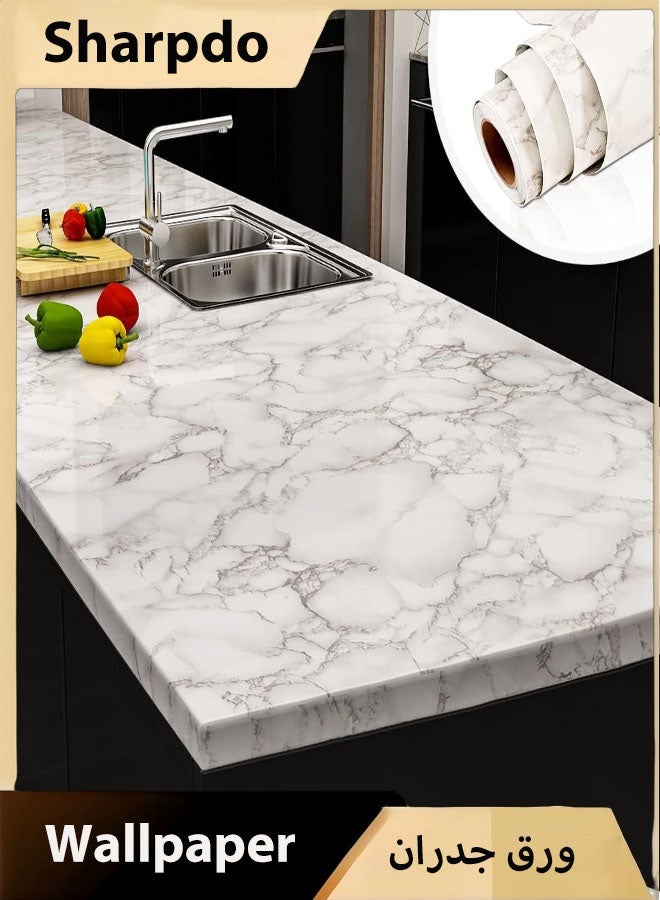 Sharpdo Marble Countertop Contact Paper, Peel and Stick, Waterproof Marble Color, Peel and Stick Wallpaper, Self Adhesive Wallpaper for Bathroom and Kitchen Countertops, Glossy (3m x 60cm) - Image 1