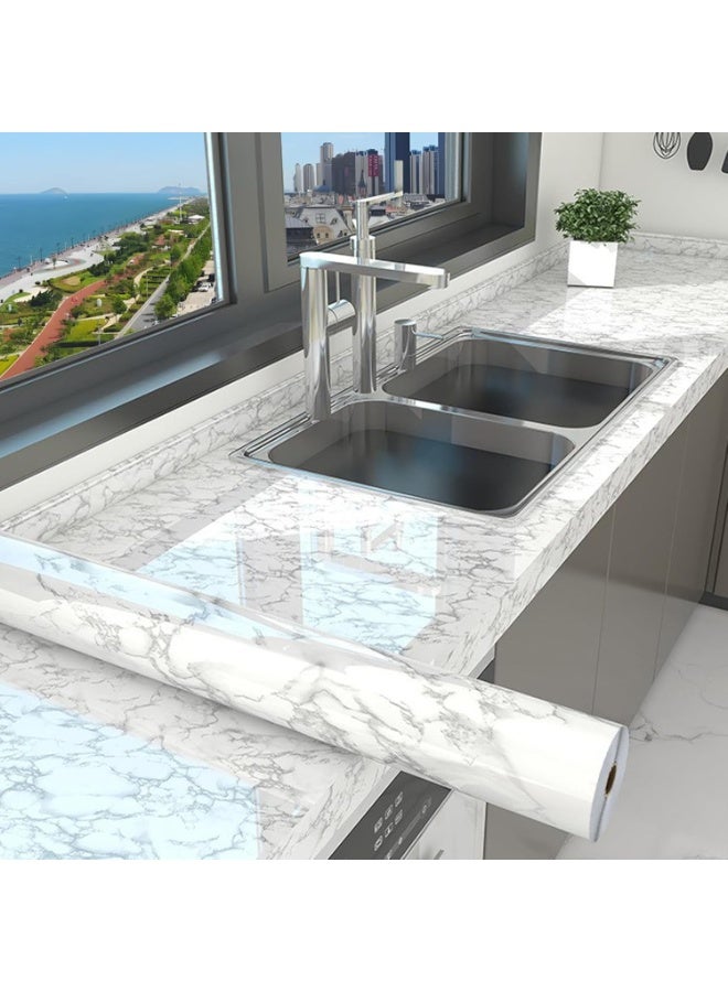 Sharpdo Marble Countertop Contact Paper, Peel and Stick, Waterproof Marble Color, Peel and Stick Wallpaper, Self Adhesive Wallpaper for Bathroom and Kitchen Countertops, Glossy (3m x 60cm) - Image 4