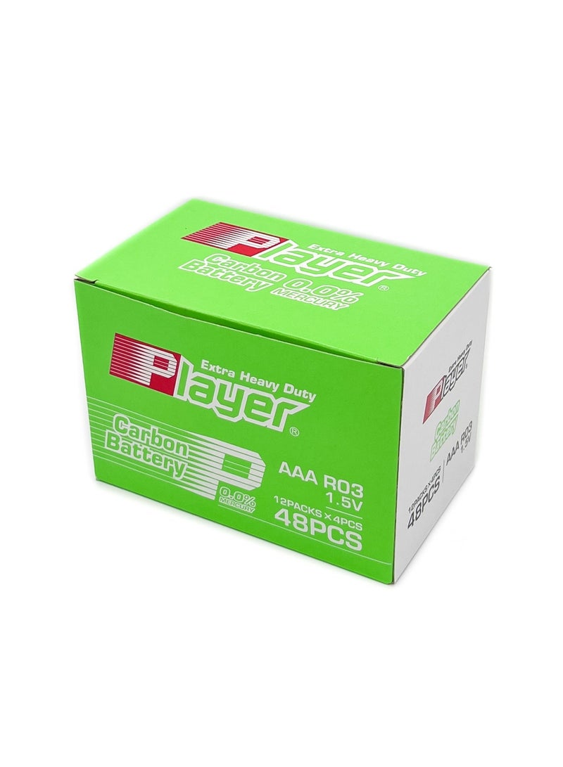 Player 48 Pieces AAA Extra Heavy Duty Carbon Batteries - Display Pack (12 Packs × 4 Batteries) - Image 3