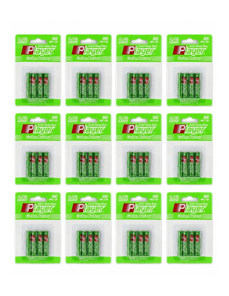 Player 48 Pieces AAA Extra Heavy Duty Carbon Batteries - Display Pack (12 Packs × 4 Batteries) - Image 1