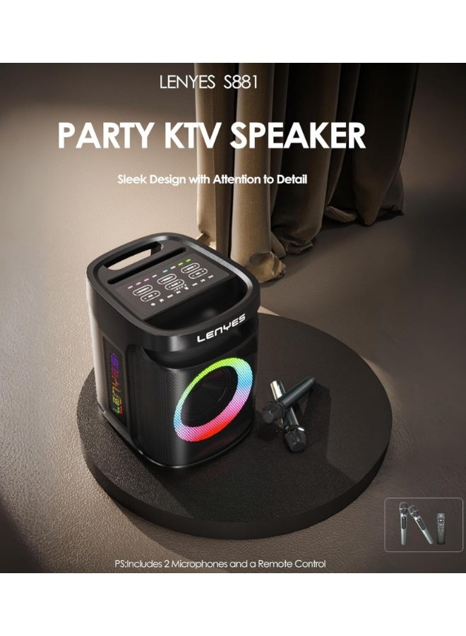 Lenyes S881 Wireless Bluetooth Party Speaker with RGB Lights and Karaoke Microphones - Image 3