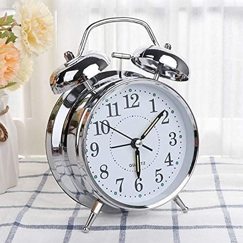 STL STL Retro Alarm Clock Twin Bell with Night LED Function Non Ticking Metal Frame High Volume Bedside Alarm for StudentsBedroomOffice Silver - Image 2