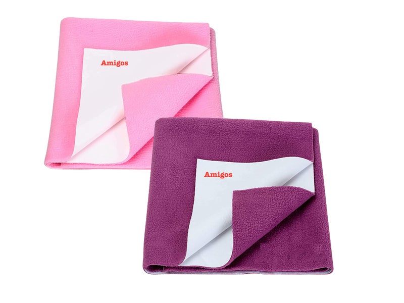 Amigos 2 Pieces Waterproof Baby Bed Protector Dry Sheets for New Born Babies Reusable Mats Cot & Bassinet (Large(140x100cm), Baby Pink & Purple) - Image 1