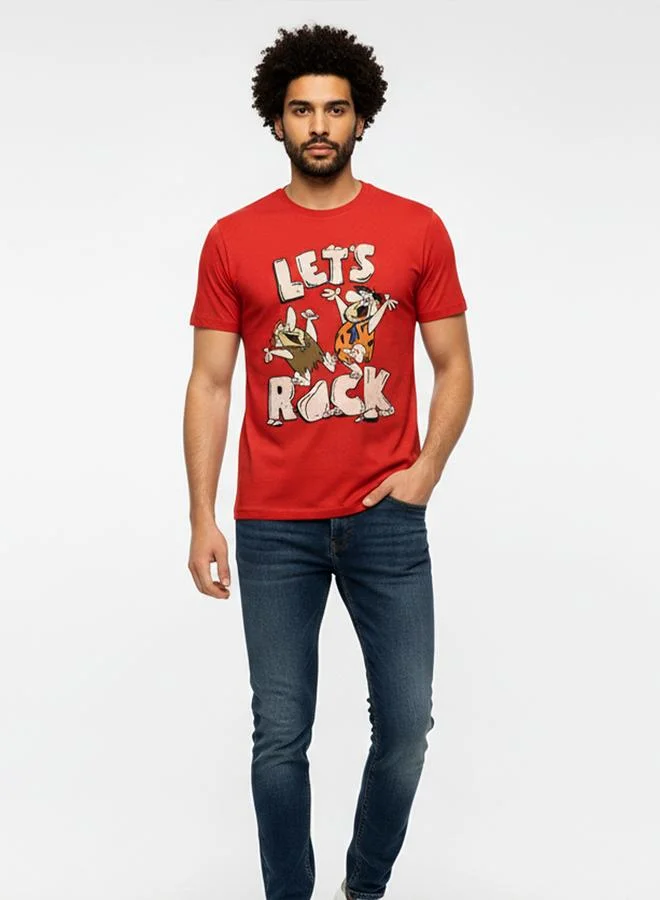 Take Two Men Red Flintstones Graphic Print T-Shirt