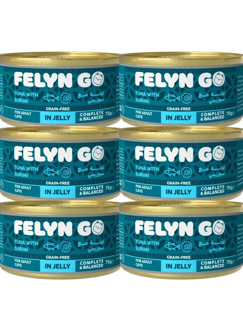 Felyn GO Cat Wet Food Tuna With Surimi In Jelly For Adult Cats- 6x75g - Grain-Free Cat Food - Image 1