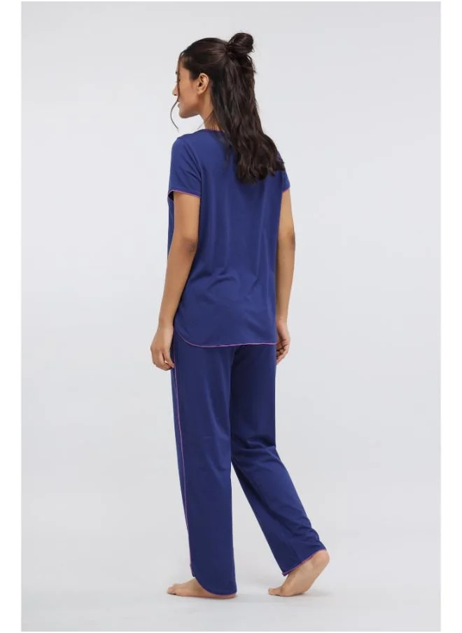 نسيسير Functional Blue Piping Supima Pajama Set