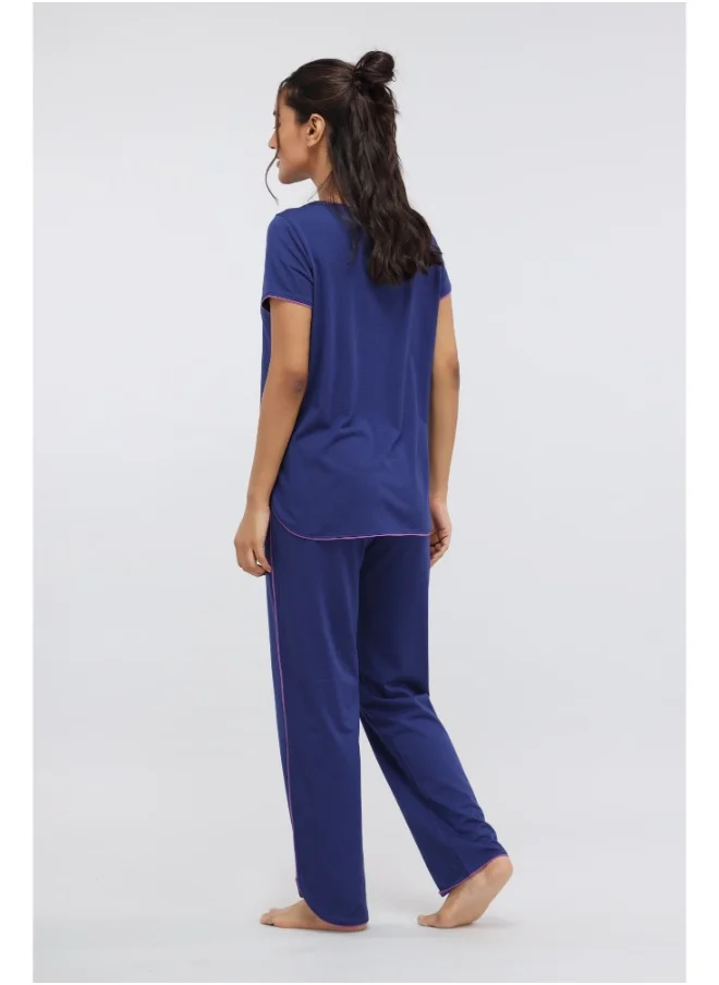 نسيسيرا Functional Blue Piping Supima Pajama Set
