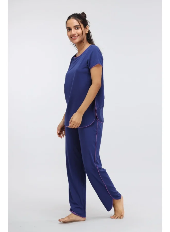 NeceSera Functional Blue Piping Supima Pajama Set