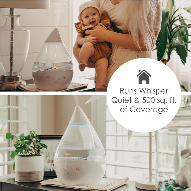 Crane White Drop 4 in 1 Ultrasonic Cool Mist Top Fill Humidifier with Sound Machine, 1 Gallon Tank, For Large Rooms, Clear and White, Baby Nursery Humidifier - Image 3
