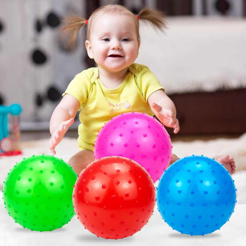 Hymaz 5 Pack Knobby Balls Bulk 9 Inch Sensory Balls Bouncy Balls Sport Toys Spiky Massage Stress Balls  Sensory Toys Balls Party Favors  Stocking Stuffers for Kids Toddlers Fun Beach Ball with Pump - Image 3