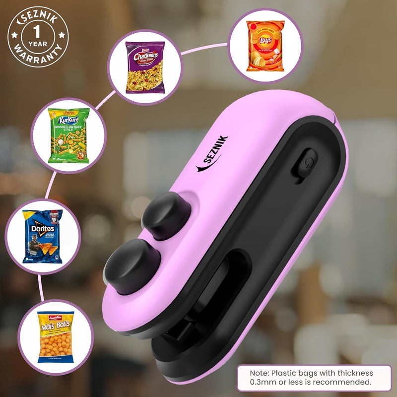 SEZNIK Portable Mini Sealing Machine, Handheld Packet Sealer for Food, Snacks, Chips, Fresh Storage, Plastic Bags Sealing Machine, 1 YEAR Warranty (SZ-PS04) - Image 4