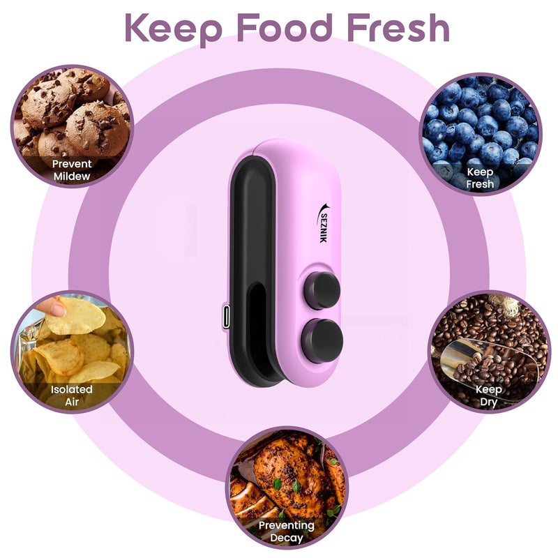 SEZNIK Portable Mini Sealing Machine, Handheld Packet Sealer for Food, Snacks, Chips, Fresh Storage, Plastic Bags Sealing Machine, 1 YEAR Warranty (SZ-PS04) - Image 3
