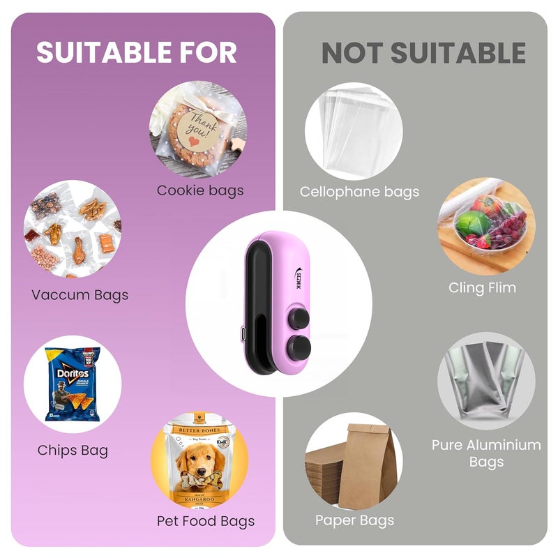 SEZNIK Portable Mini Sealing Machine, Handheld Packet Sealer for Food, Snacks, Chips, Fresh Storage, Plastic Bags Sealing Machine, 1 YEAR Warranty (SZ-PS04) - Image 5