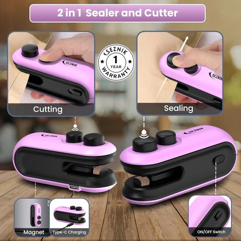 SEZNIK Portable Mini Sealing Machine, Handheld Packet Sealer for Food, Snacks, Chips, Fresh Storage, Plastic Bags Sealing Machine, 1 YEAR Warranty (SZ-PS04) - Image 2