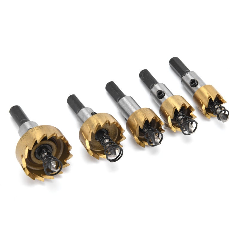 Carbide Teeth Hole Saw Set 5-Piece HSS - Precise Grinding Design Gear Step Guide Bit for Stainless Steel Iron Aluminum Plastic - Image 5
