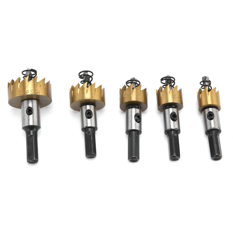 Carbide Teeth Hole Saw Set 5-Piece HSS - Precise Grinding Design Gear Step Guide Bit for Stainless Steel Iron Aluminum Plastic - Image 3