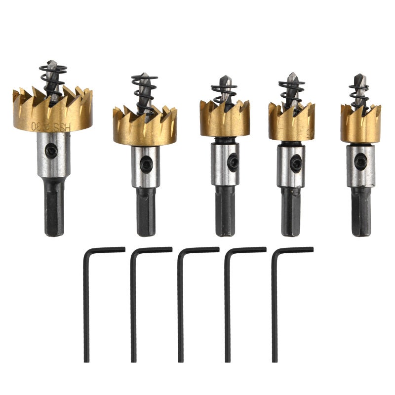 Carbide Teeth Hole Saw Set 5-Piece HSS - Precise Grinding Design Gear Step Guide Bit for Stainless Steel Iron Aluminum Plastic - Image 1