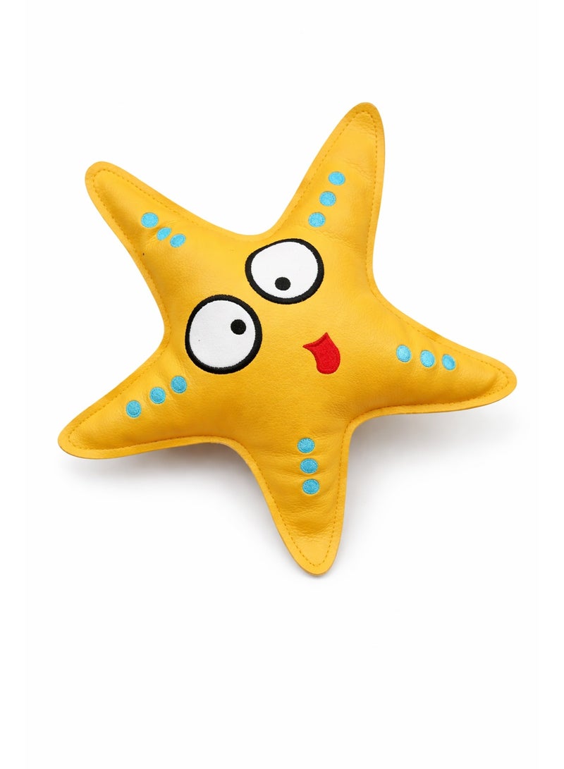 Starfish Shaped Dog Toy, Yellow,  Star Pet Play Toy with Fun Character Face - Image 2