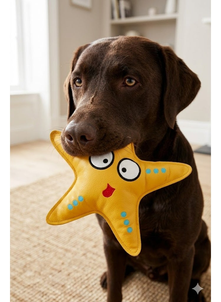 Starfish Shaped Dog Toy, Yellow,  Star Pet Play Toy with Fun Character Face - Image 1