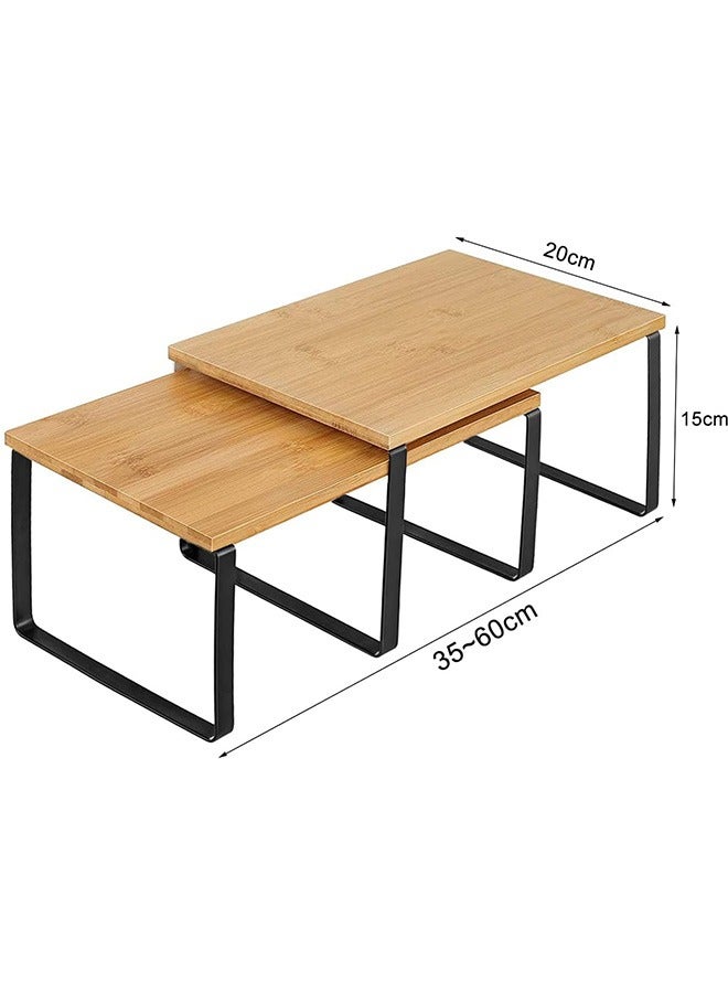 لينند منظمات أرفف الخزانة، مجموعة من 2 رفوف لطاولة المطبخ، قابلة للتكديس والتوسيع، معدنية وخيزران، أسود وطبيعي - Image 3
