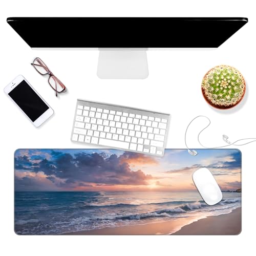 Dynippy Thin Extended Gaming Mouse Pad with Stitched Edges Large Mousepad Long XXL Keyboard and Mouse pad Desk Mat for Gaming Office & Home - Galaxy Space (Beach) - Image 3