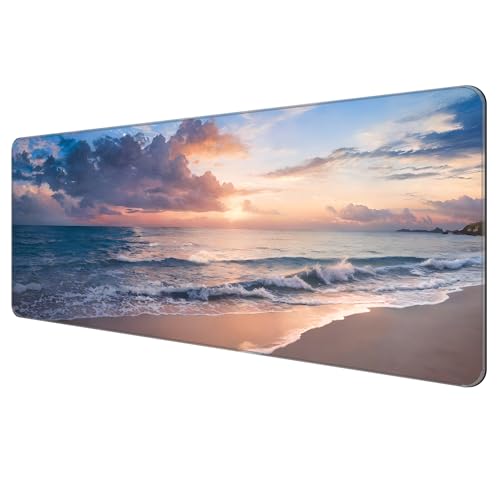 Dynippy Thin Extended Gaming Mouse Pad with Stitched Edges Large Mousepad Long XXL Keyboard and Mouse pad Desk Mat for Gaming Office & Home - Galaxy Space (Beach) - Image 1