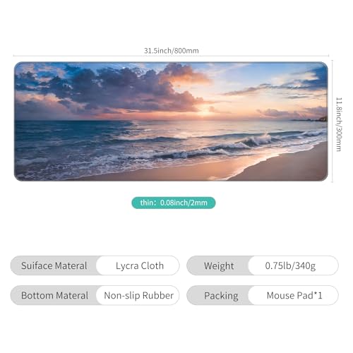 Dynippy Thin Extended Gaming Mouse Pad with Stitched Edges Large Mousepad Long XXL Keyboard and Mouse pad Desk Mat for Gaming Office & Home - Galaxy Space (Beach) - Image 2