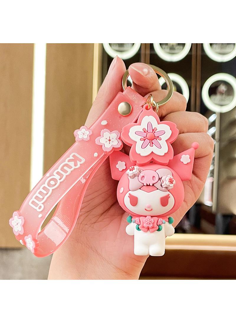 1-Pieces Cartoon Keychain Creative Stylish Keyrings Soft PVC Decoration Car Key Chain Bag Pendant Holder Strap Lanyard Pink-B - Image 1