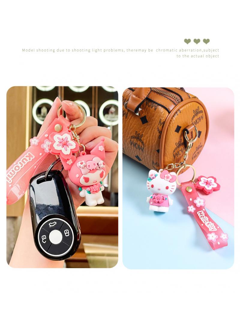 1-Pieces Cartoon Keychain Creative Stylish Keyrings Soft PVC Decoration Car Key Chain Bag Pendant Holder Strap Lanyard Pink-B - Image 4