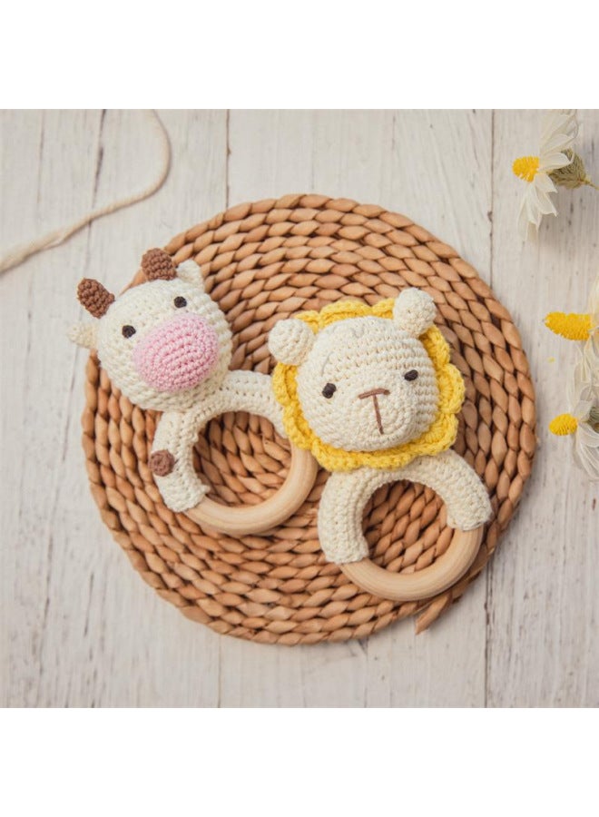 0-1 Year Old Baby Crochet Animal Rattle Baby Can Chew Knitted Animal Doll Comfort Toy-Colour:Trumpet Lion - Image 3