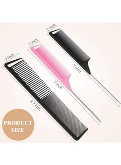 Patelai 3 Pieces Pintail Comb Rat Tail Comb Carbon Fiber Cutting Comb Set Stainless Steel Pintail Comb Teasing Comb Parting Comb Wide And Fine Teeth Comb For Braids Hair Salon Home Supplies Black  - Image 3