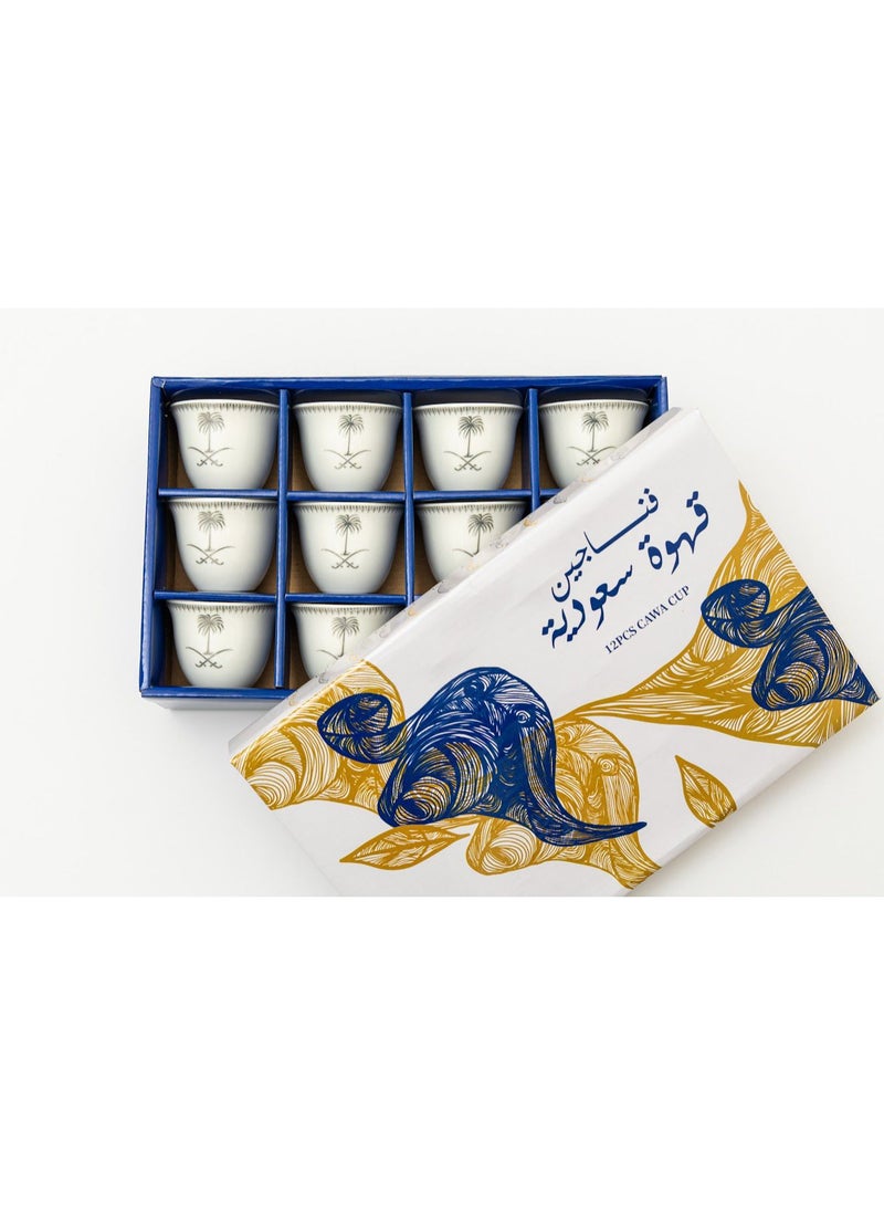 ALSAHAH Saudi Traditional Coffee Cups Set of 12 with Palm & Swords Design – Premium Arabic Hospitality Cups - Image 2