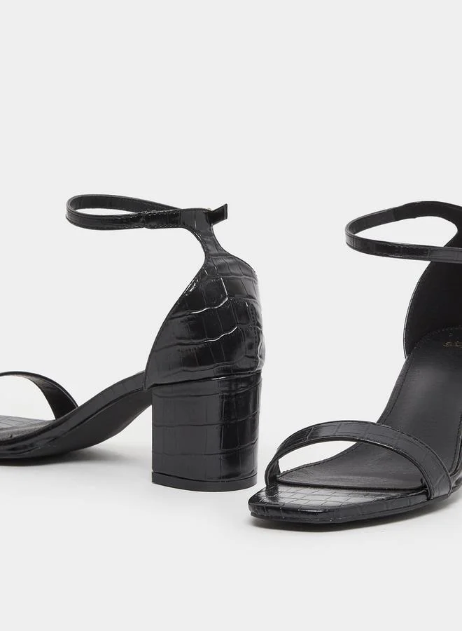 Styli Plain Ankle Strap Block Heel Sandals