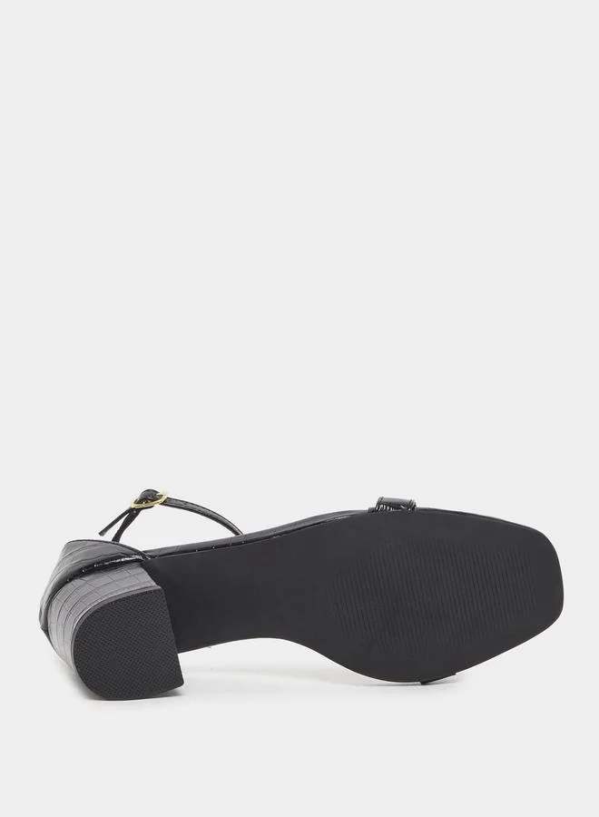 Styli Plain Ankle Strap Block Heel Sandals