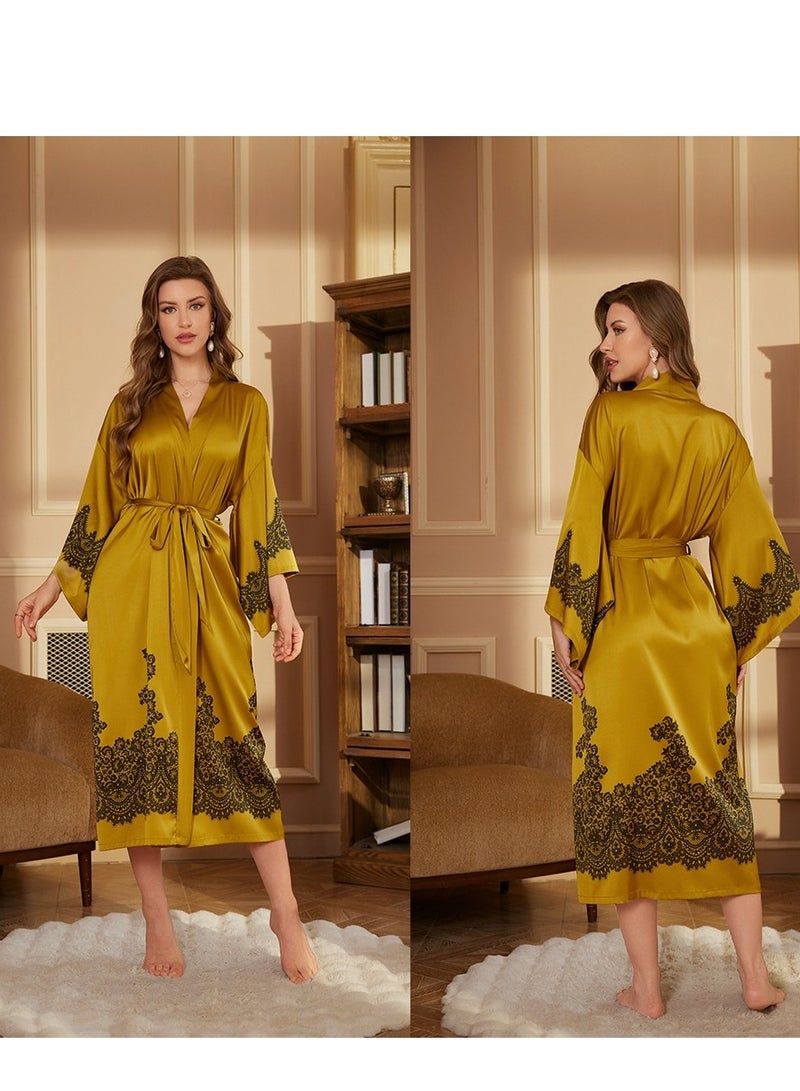 Tie Up Long Sleeved Sleeping Bathrobe Can Be Used As A Wedding Morning Gown Or Home Outfit 