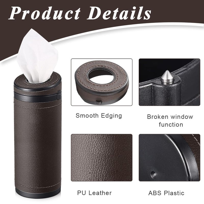 HASTHIP® Car Tissue Paper Holder, Cylinder Tissue Box, 2.75'' PU Leather Round Tissues Container Fit for Car Van Bathroom Office Use, Car Cup Holder Car Tissues Box Car Tissue Holder Car Tissue Tube - Image 4