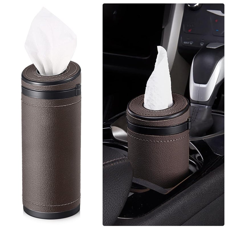 HASTHIP® Car Tissue Paper Holder, Cylinder Tissue Box, 2.75'' PU Leather Round Tissues Container Fit for Car Van Bathroom Office Use, Car Cup Holder Car Tissues Box Car Tissue Holder Car Tissue Tube - Image 1