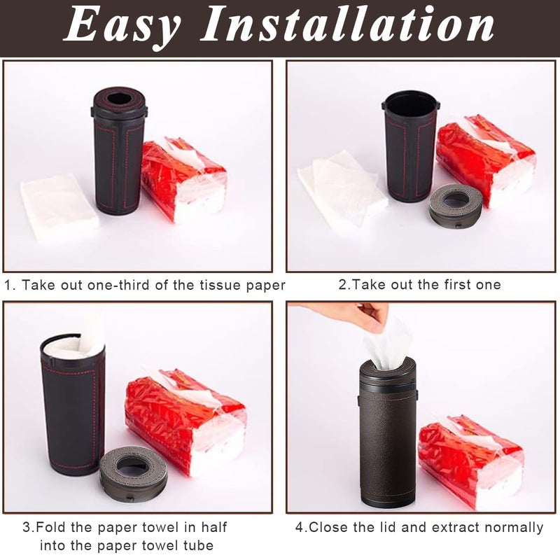 HASTHIP® Car Tissue Paper Holder, Cylinder Tissue Box, 2.75'' PU Leather Round Tissues Container Fit for Car Van Bathroom Office Use, Car Cup Holder Car Tissues Box Car Tissue Holder Car Tissue Tube - Image 5