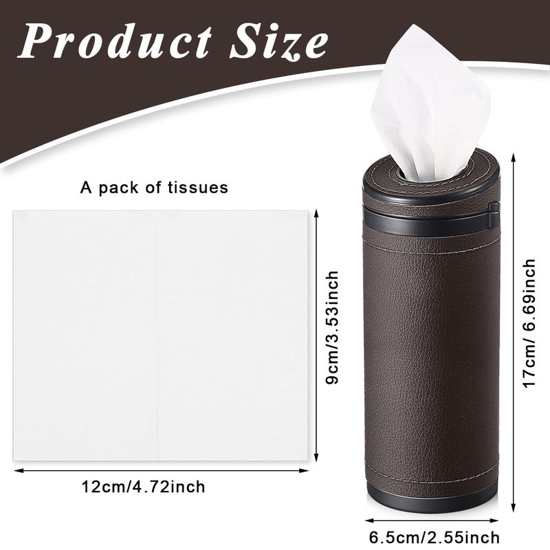 HASTHIP® Car Tissue Paper Holder, Cylinder Tissue Box, 2.75'' PU Leather Round Tissues Container Fit for Car Van Bathroom Office Use, Car Cup Holder Car Tissues Box Car Tissue Holder Car Tissue Tube - Image 2